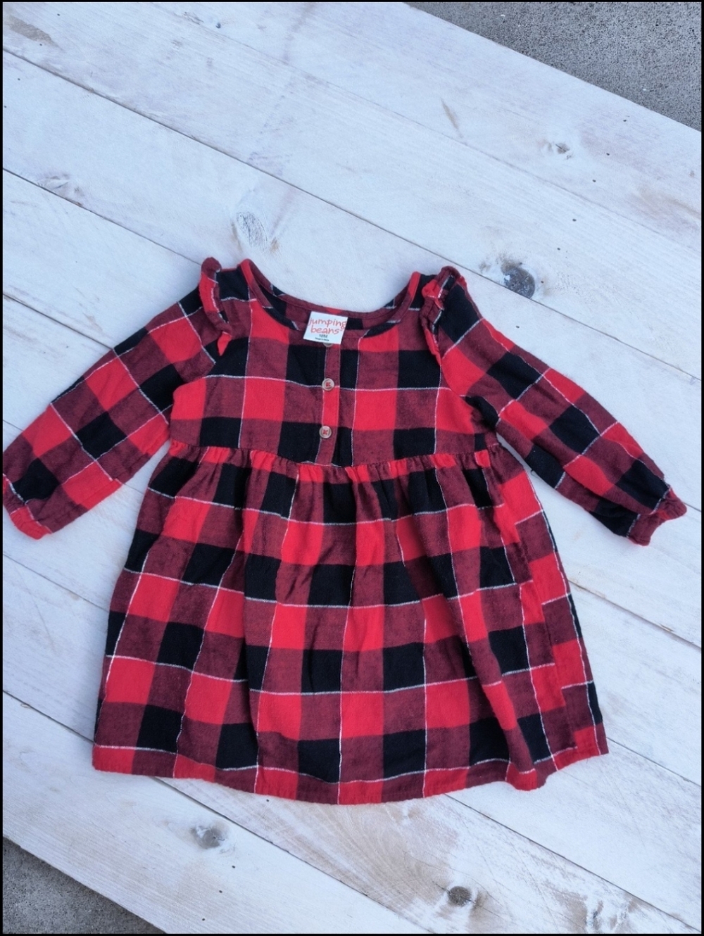 Jumping Beans Baby Girl Plaid Dress Flannel Holiday Dress Red Black Size 18M